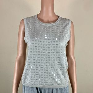 CERRUTI 1881 Women’s Sz 8 Sleeveless Sequin Silk Crew Neck Tank Top